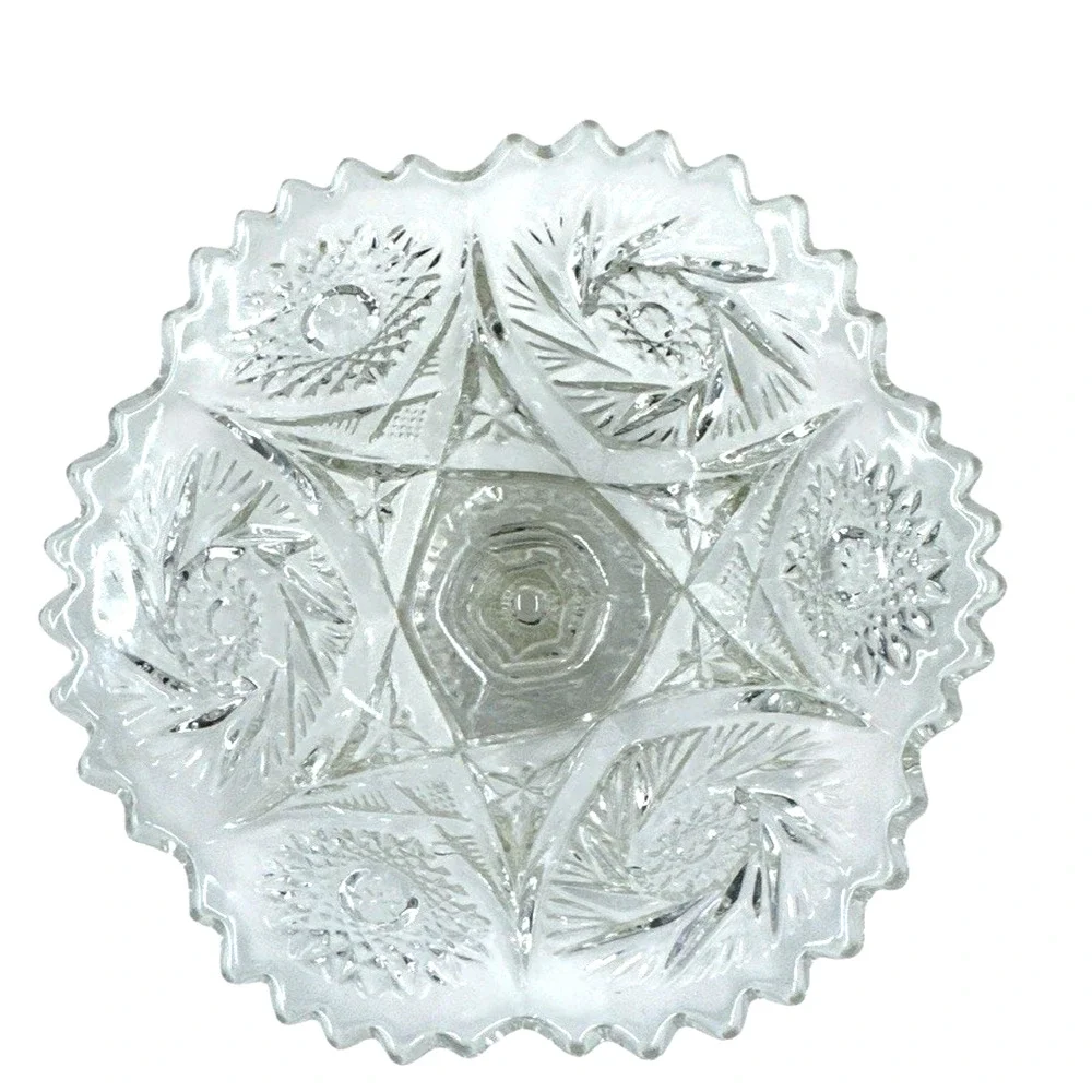 Vintage Clear Pressed Glass Pedestal Compote Bowl Candy Dish Starburst 6in